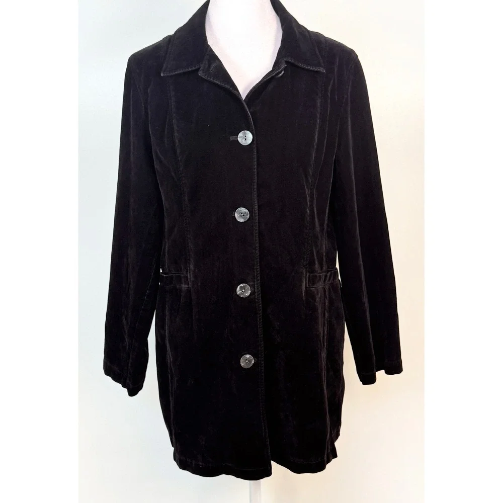J.Jill‎ Black Velvet Blazer Jacket Petite SP Button Front Collared Riding Coat